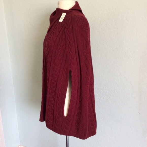 Burgundy Talbots Cable Knit Poncho (NWT) - Picture 3 of 4